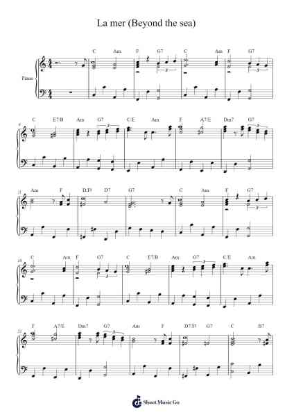 La mer (Beyond the sea) Sheet Music by Charles Trenet-Arr.Cocon