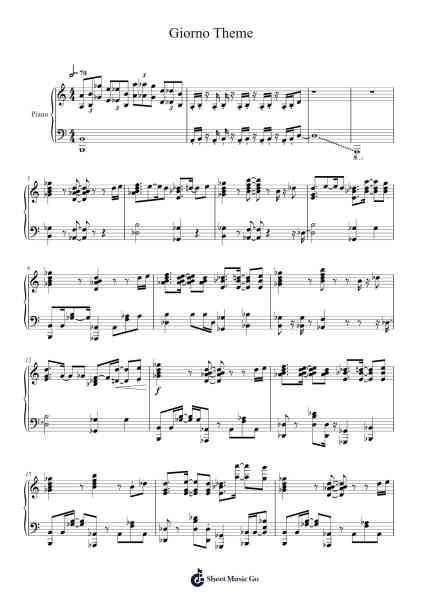Giorno Theme Sheet Music by Pendrich-Arr.Humlouie