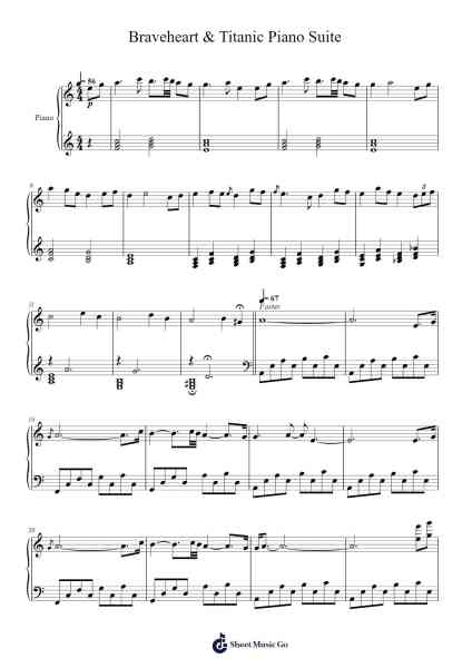 Braveheart & Titanic Piano Suite Sheet Music by -Arr.Hughlon