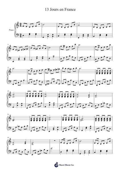 13 Jours en France Sheet Music by Francis Lai-Arr.Attcolm
