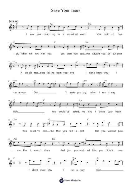 Save Your Tears Sheet Music by The Weeknd-Arr.Joanbar Crichniel