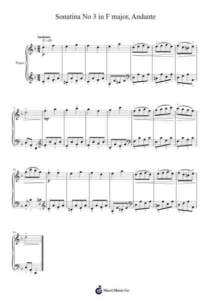 Sonatina No. 3 in F Major: Andante Sheet Music by Thomas Attwood-Arr.Kyleyy