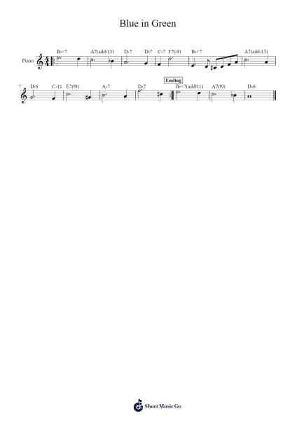 Blue in Green Sheet Music by Miles Davis/Bill Evans-Arr.Duttdes Dawnpril