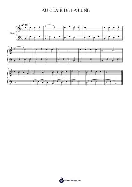 AU CLAIR DE LA LUNE Sheet Music by Me'thode Rose-Arr.Scottcy Bachfinn