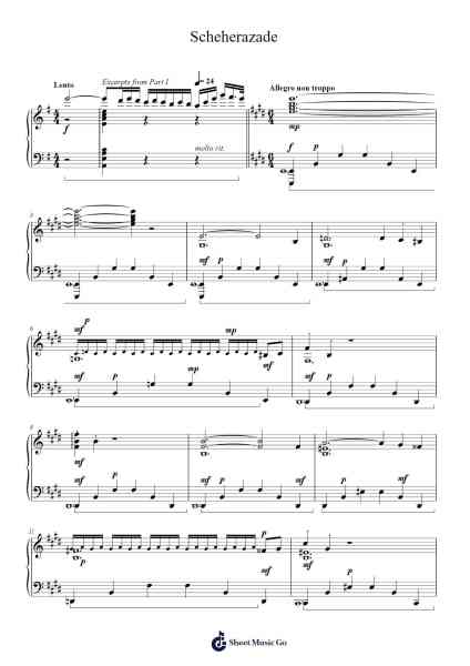 Scheherazade, Op. 35: "Olympic Excerpts" (Piano solo) Sheet Music by Nikolai Rimsky-Korsakov-Arr.Popthus