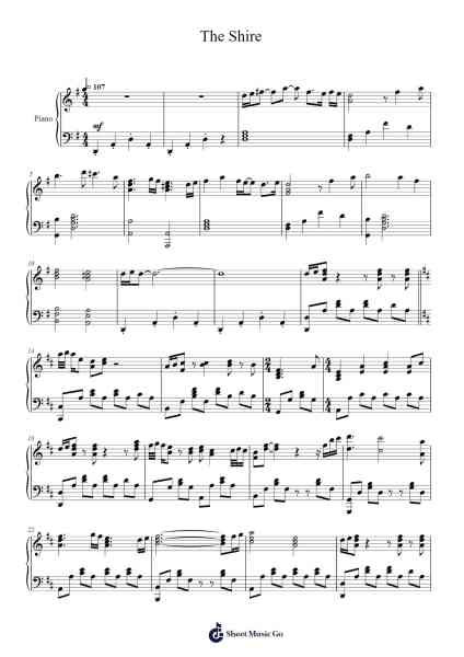 The Shire Sheet Music by Howard Shore-Arr.Janejill Mooca