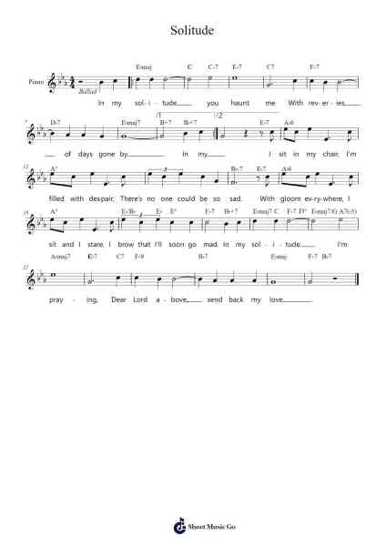 Solitude Sheet Music by Duke Ellington-Arr.Kelthea