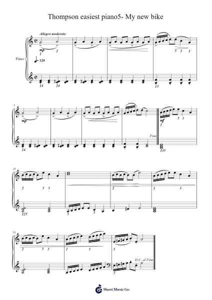 Thompson easiest piano5- My new bike Sheet Music by John Thompson-Arr.Leethey Yvetteroll