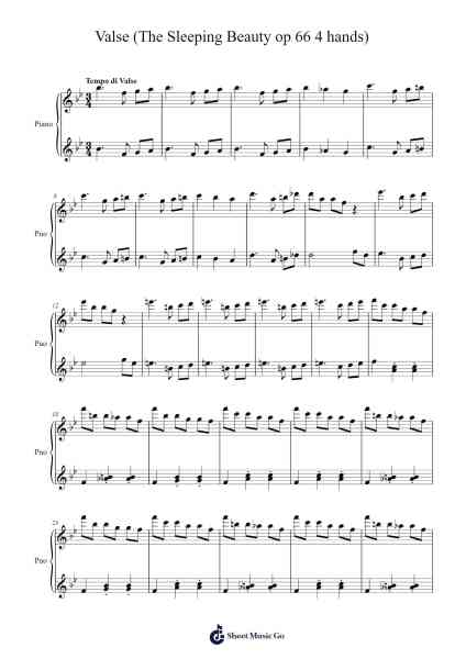 Valse (The Sleeping Beauty op 66 4 hands) Sheet Music by Pyotr Ilyich Tchaikovsky-Arr.Kyleret Earlkyle