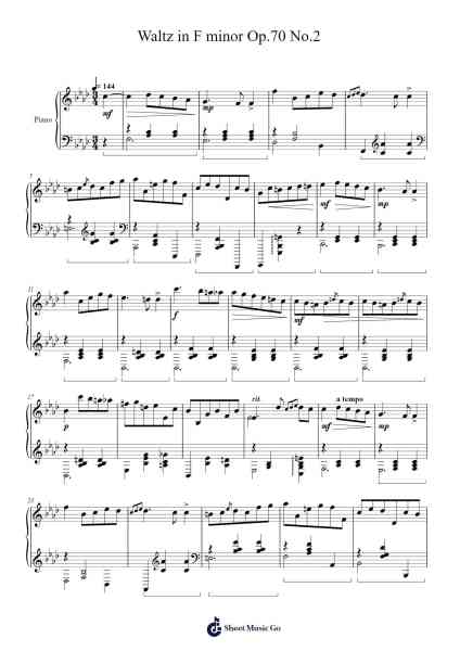Waltz in F Minor, Op. 70, No. 2 Sheet Music by Frédéric Chopin-Arr.Haycah Touthale