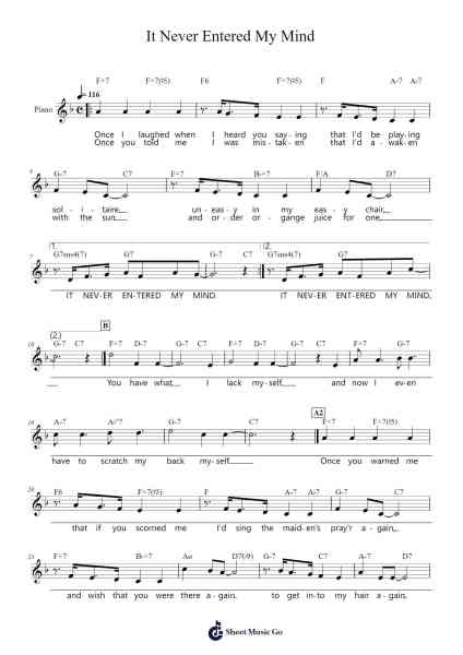 It Never Entered My Mind Sheet Music by Richard Rodgers-Arr.Glennxon Gachloe