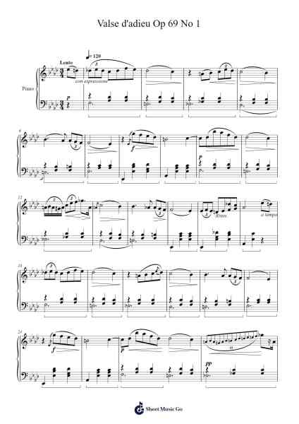 Waltz in A Flat Major, Op. 69, No. 1 "L'adieu" Sheet Music by Frédéric Chopin-Arr.Crotiane Shawshop