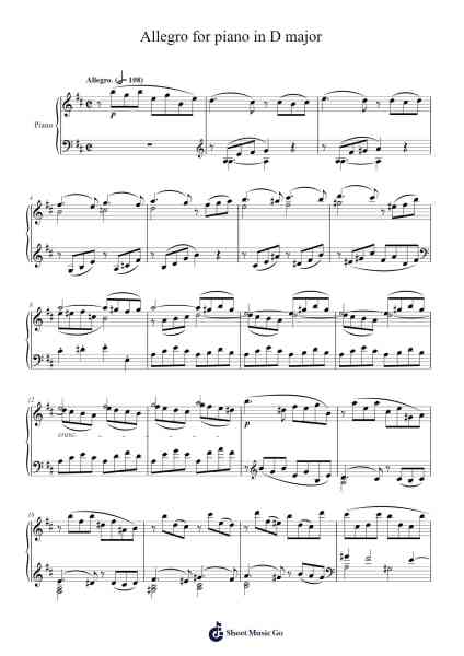 Allegro for Piano in D Major Sheet Music by drowssap2-Arr.Hartkeats