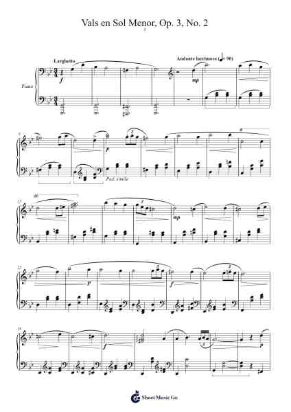 Vals en Sol Menor, Op. 3, No. 2 Sheet Music by Frank161120-Arr.Jillcooke Murday