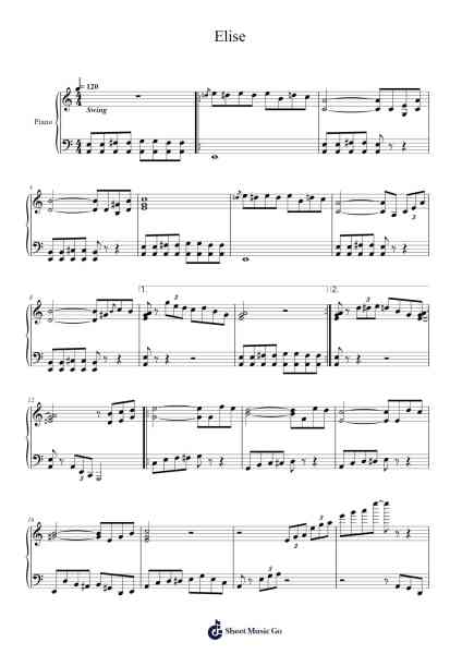 Elise Sheet Music by Ludwig van Beethoven-Arr.Rusmike Hudje