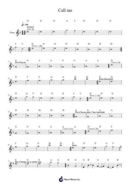 Call me Sheet Music by Blondie-Arr.Paydice