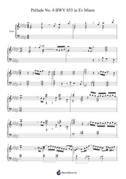 Prélude No. 8 in E♭ Minor, BWV 853 Sheet Music by Johann Sebastian Bach-Arr.Dobing
