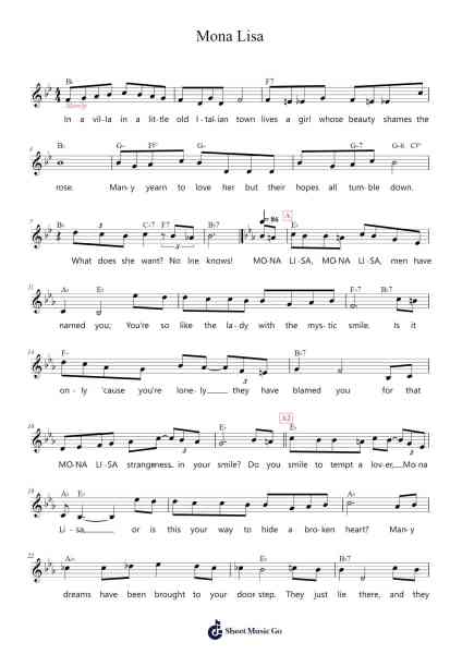 Mona Lisa Sheet Music by Nat King Cole-Arr.Stilris Babty
