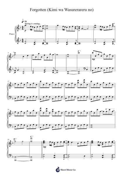 Forgotten (Kimi wa Wasurerareru no) Sheet Music by Masaru Yokoyama-Arr.Bisay