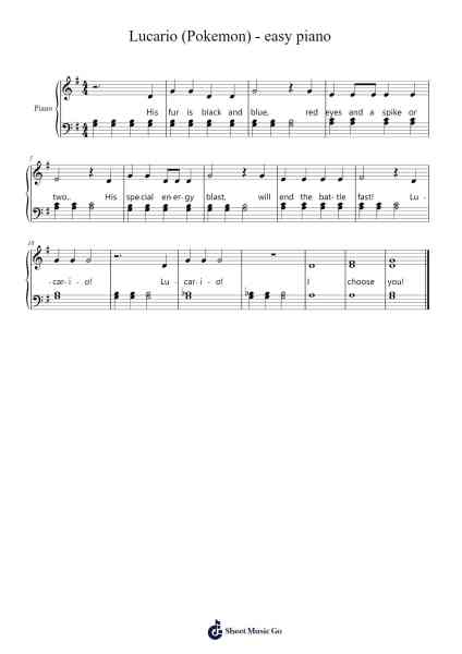 Lucario (Pokemon) - easy piano Sheet Music by jherbert-Arr.Jannuel Graceche