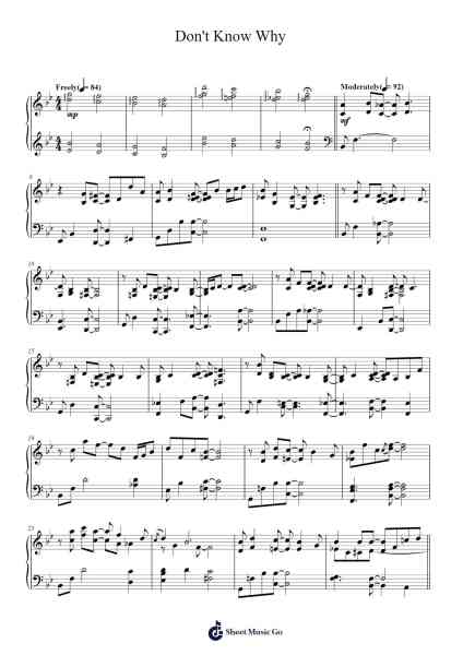 Don't Know Why Musica per pianoforte di Norah Jones - Arr.Shawloyd