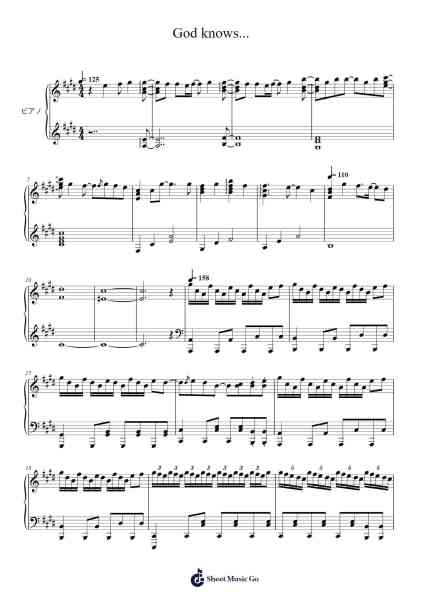 God knows... Sheet Music by Haruhi Suzumiya-Arr.Putess Cranenions