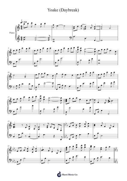 Yoake (Daybreak) Sheet Music by Toshihiko Sahashi-Arr.Bunjoan Payley