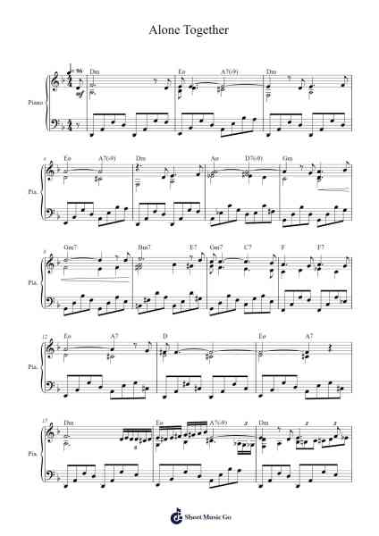 Alone Together Musica per pianoforte di Schwartz - Arr.Bridrian