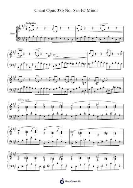 Chant Opus 38b No. 5 in F♯ Minor Sheet Music by Charles-Valentin Alkan-Arr.Yetkim Vauglvis