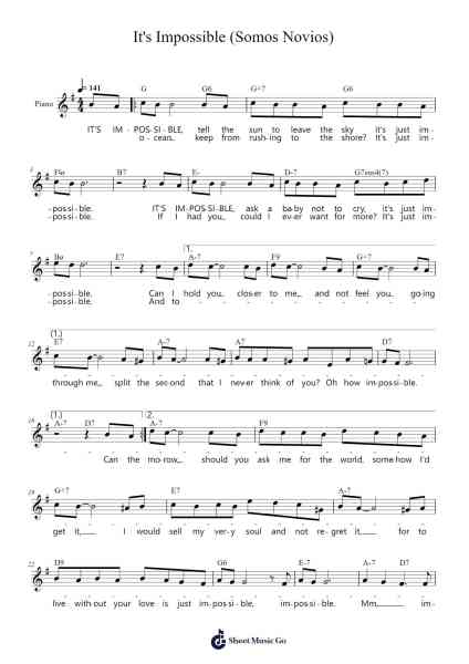 It's Impossible (Somos Novios) Sheet Music by Elvis Presley/Perry Como-Arr.Adnest Fitzvin