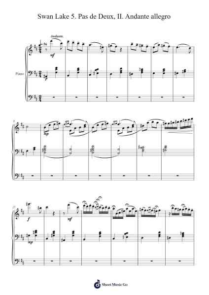 Swan Lake, 5. Pas de Deux, II. Andante allegro (Piano) 樂譜由 undefined - 編曲 Bergdrew Browningthur
