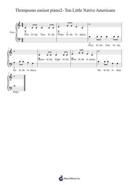 Thompsons easiest piano2- Ten Little Native Americans Sheet Music by John Thompson-Arr.Temlet Cowsar