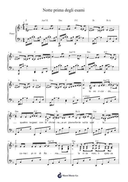 Notte prima degli esami Sheet Music by Antonello Venditti-Arr.Panwebb Jamesnan