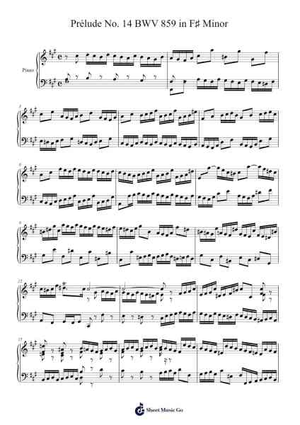 Prélude No. 14 in F♯ Minor, BWV 859 Sheet Music by Johann Sebastian Bach-Arr.Popbraith Cookryl