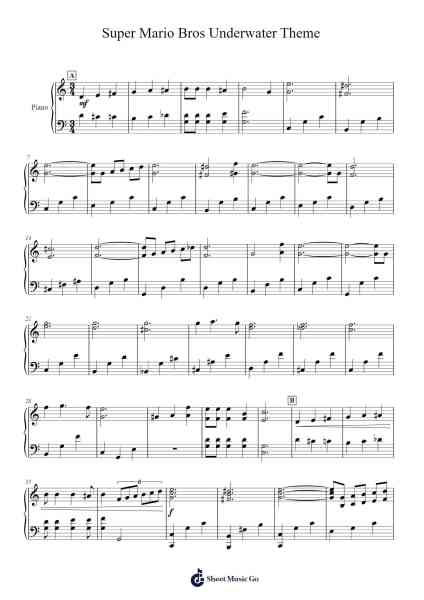 Super Mario Bros Underwater Theme Sheet Music by Koji Kondo-Arr.Popgram Migcky
