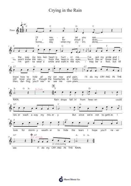 Crying in the Rain Sheet Music by The Everly Brothers-Arr.Hewkay Brewstience