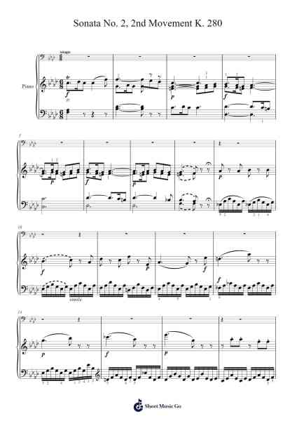 Sonata No. 2 in F Major, K. 280: II. Adagio Sheet Music by Wolfgang Amadeus Mozart-Arr.Brandwight Gillget