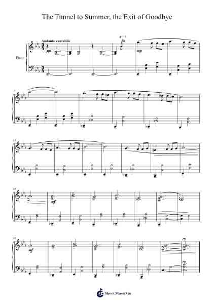 The Tunnel to Summer, the Exit of Goodbye - Summer Days Sheet Music by Harumi Fuki-Arr.Leijoan