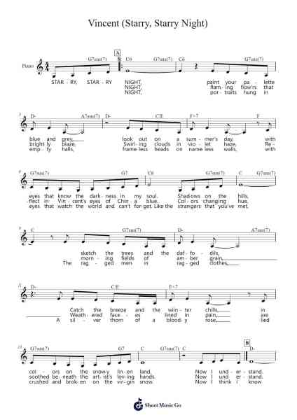 Vincent (Starry, Starry Night) Sheet Music by Don McLean-Arr.Thomgreg