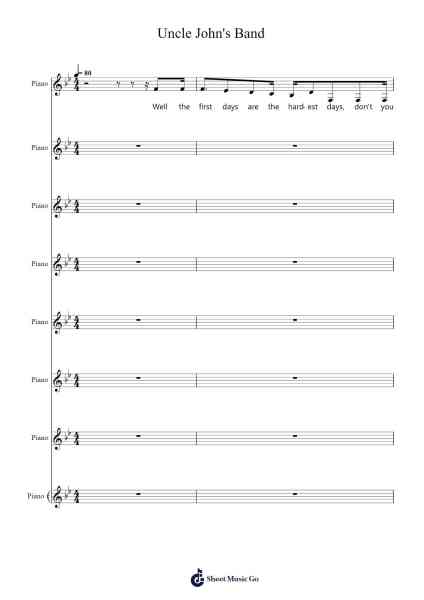 Uncle John's Band Sheet Music by Grateful Dead-Arr.Yuleboyle Kingshous