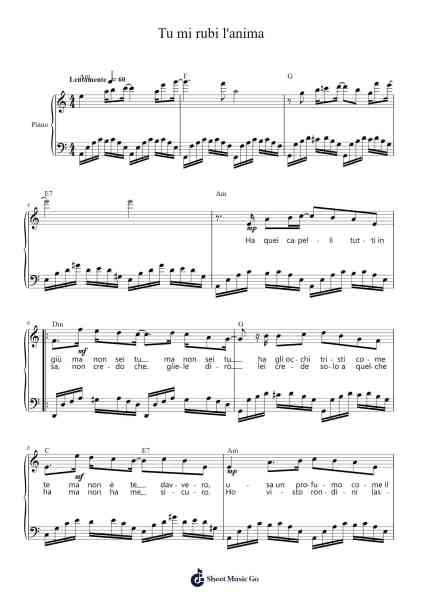 Tu mi rubi l'anima Sheet Music by The Collage-Arr.Dougtin Vashop
