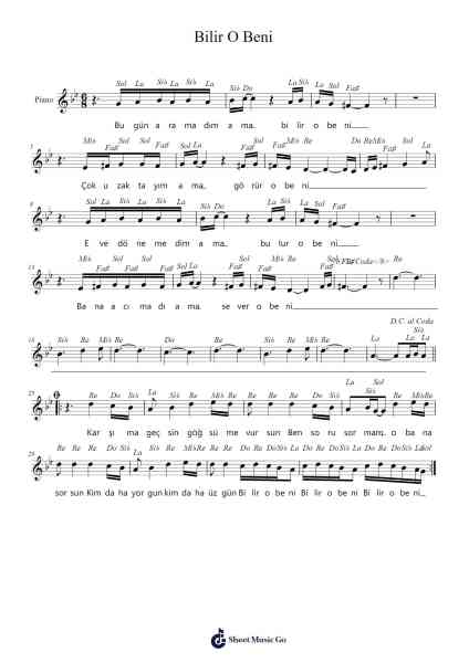 Bilir O Beni Sheet Music by Sinan Kaynakçı-Arr.Sherkes Dofrank