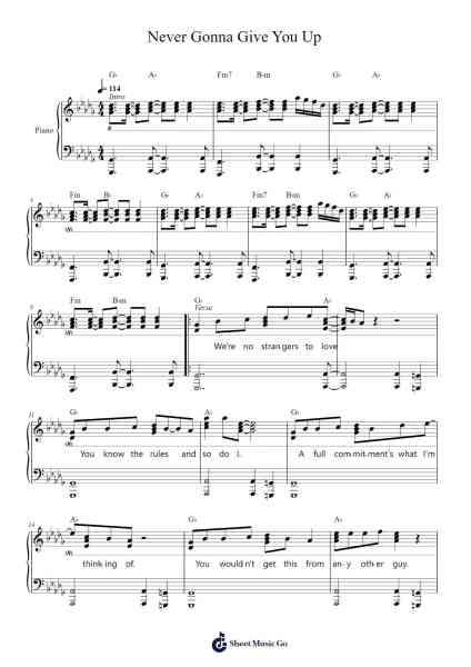 Never Gonna Give You Up Sheet Music by Rick Astley-Arr.Barias Raborn