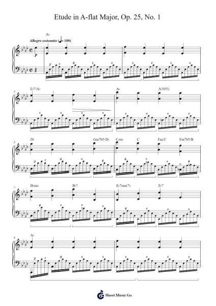 Etude in A-flat Major, Op. 25, No. 1 Sheet Music by Frédéric Chopin-Arr.Bobtab
