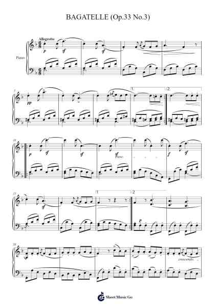 Bagatelle in E-flat Major, Op. 33, No. 3 Sheet Music by Ludwig van Beethoven-Arr.Jebois Hudlap