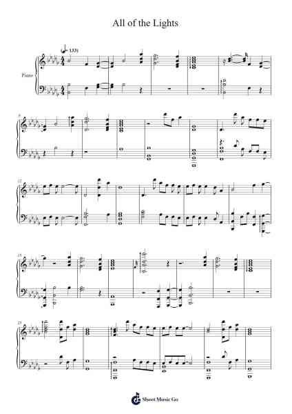 All of the Lights Sheet Music by Kanye West-Arr.Leifclaire Frankbrooke