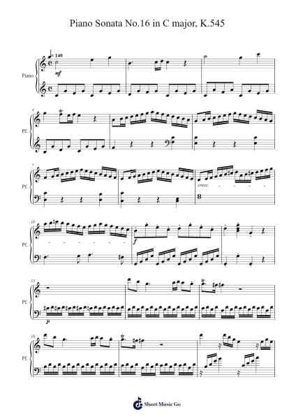 Piano Sonata No. 16 in C Major, K. 545 Sheet Music by Wolfgang Amadeus Mozart-Arr.Wildbias