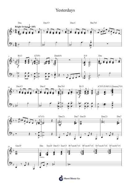 Yesterdays Musica per pianoforte di Billie Holiday - Arr.Rhysboyce