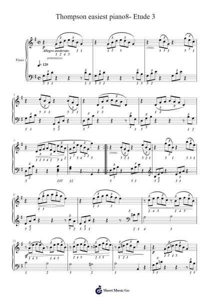 Thompson easiest piano8- Etude 3 Sheet Music by John Thompson-Arr.Larple