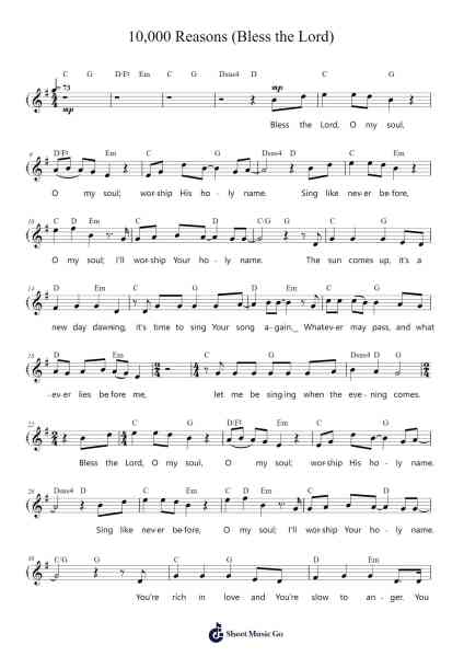 10,000 Reasons (Bless the Lord) Sheet Music by Matt Redman-Arr.Yalegus